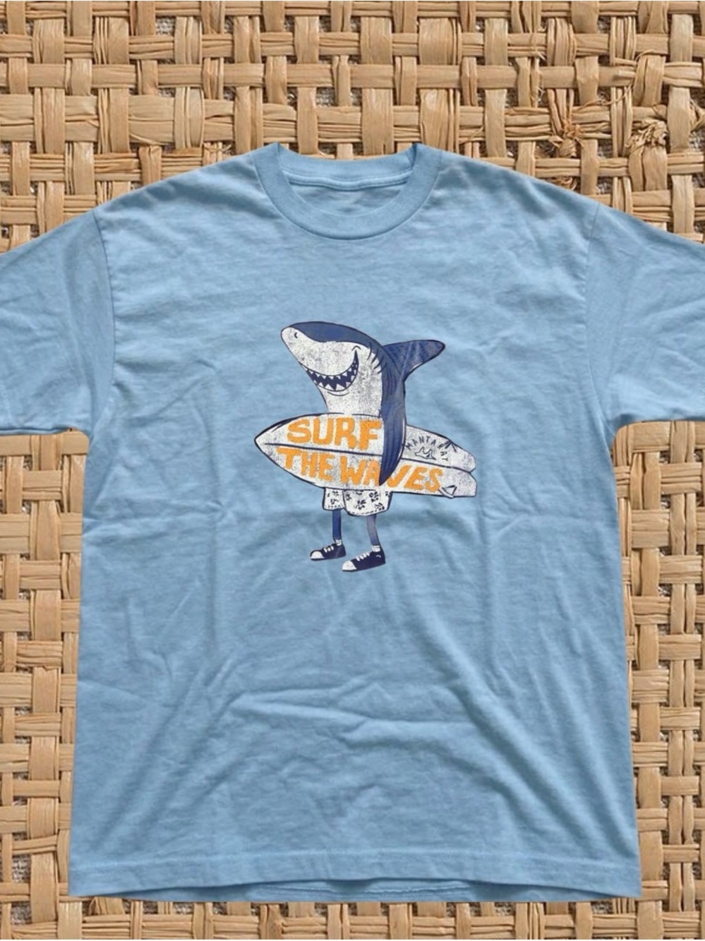 Gildan Light Blue Shark 'Surf the Waves' Short Sleeve Tee